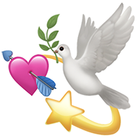 Taube, Herz, Olivenzweig, Stern: Glaube, Liebe, Hoffnung