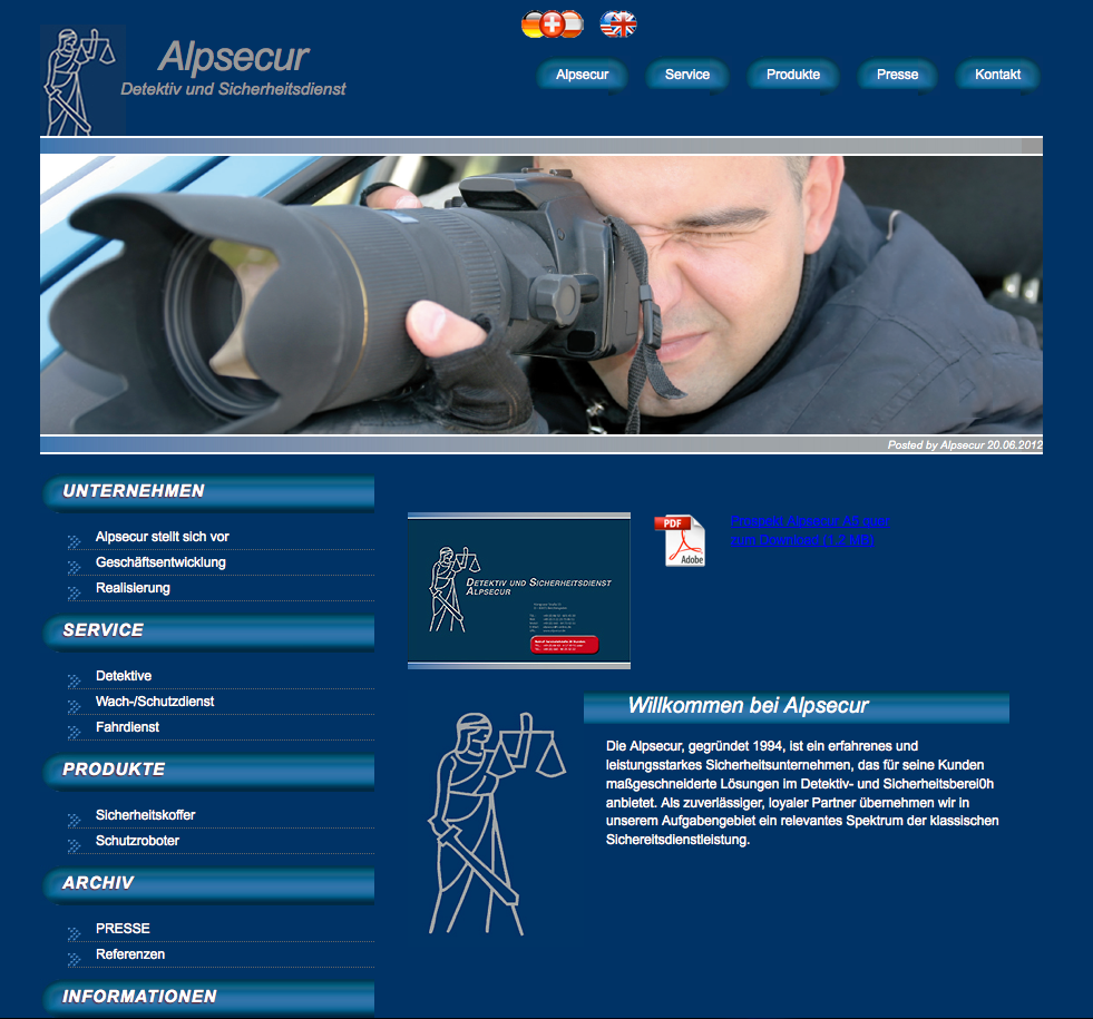 homepagegestaltung sicherheitsfirma